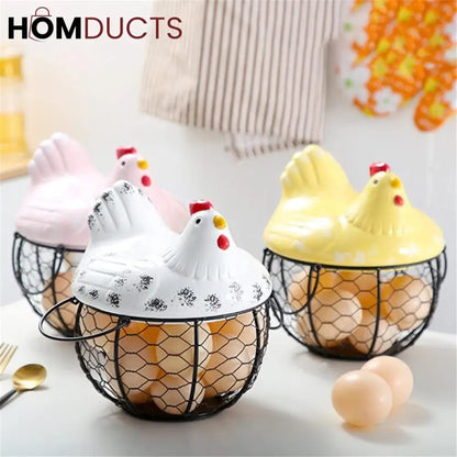 Luxury Hen-Shaped Egg Basket with Lid – Premium Kitchen Storage