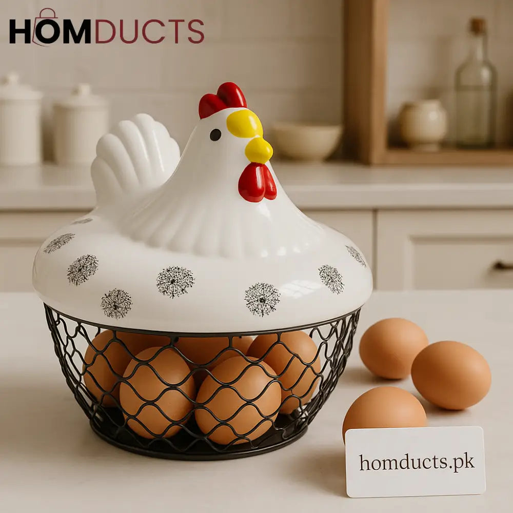 Luxury Hen-Shaped Egg Basket with Lid – Premium Kitchen Storage