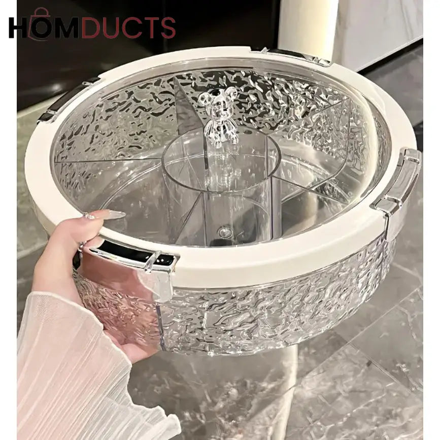 Luxury Crystal Snack Serving Bowl with Lid – 6-Compartment Dry Fruit & Nut Storage Organizer Tray
