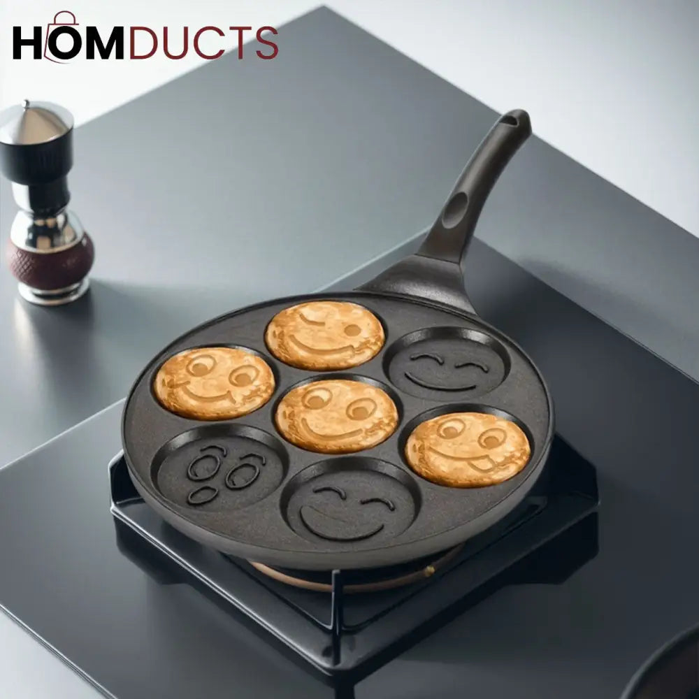 Multipurpose Non-Stick Smile Pancake Pan – 7 Slot Breakfast Maker for Eggs, Pancakes & More