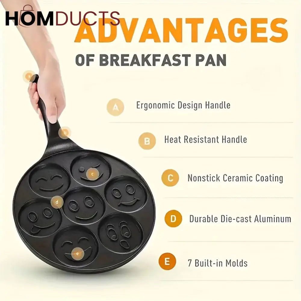 Multipurpose Non-Stick Smile Pancake Pan – 7 Slot Breakfast Maker for Eggs, Pancakes & More